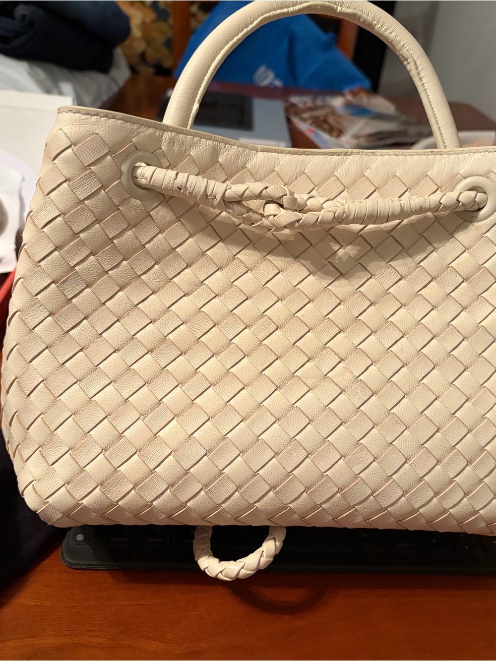 Quince Cream Woven Leather Satchel